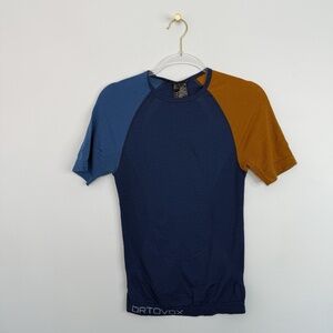 ORTOVOX Merino Wool Blend Short Sleeve Navy Blue Orange SLIM Men's Sz M NWT